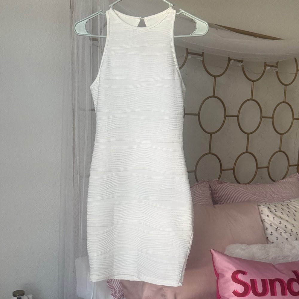 White Textured Sleeveless Dress